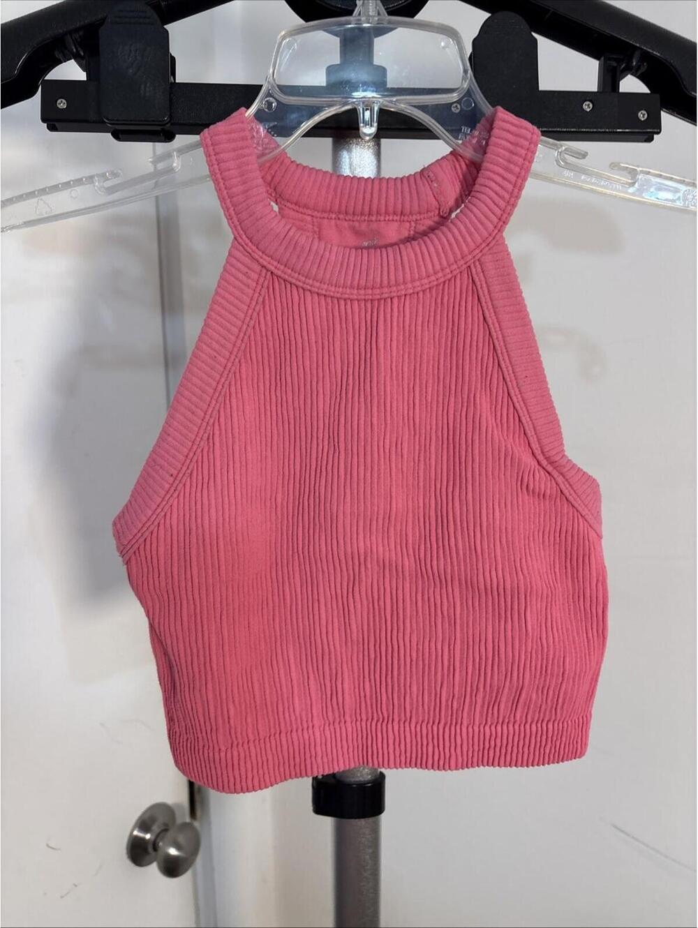 Aerie Ribbed Halter Crop Top Neon Pink XSmall XS Athletic Workout